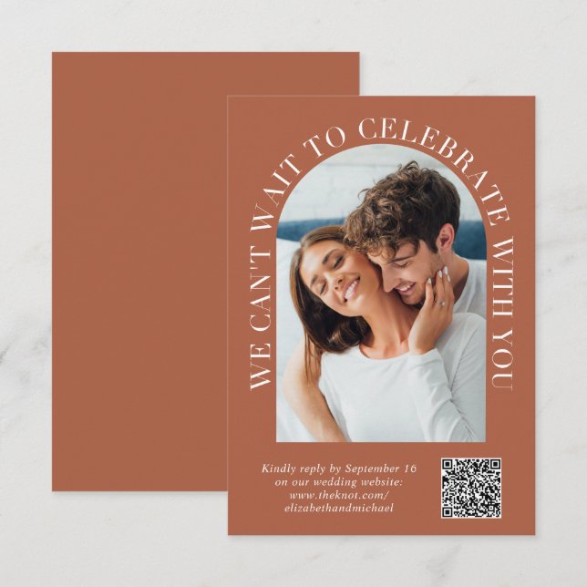 Cartons Réponse Elégant Arc Photo QR Code Mariage en terre cuite (Devant / Derrière)