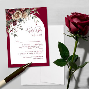 Cartons Réponse Elégant Arch Bourgogne & Crème Rose Mariage