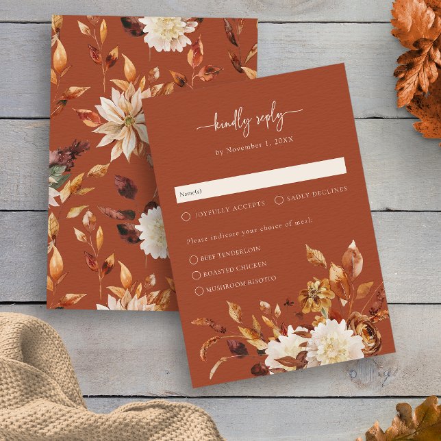 Cartons Réponse Élégant automne en terre cuite (Elegant Terracotta Autumn Floral RSVP Card by Painted Paperie
)