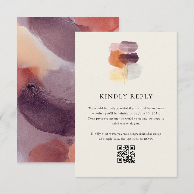 Cartons Réponse Élégant automne laisse QR Code Mariage en ligne (Devant / Derrière)
