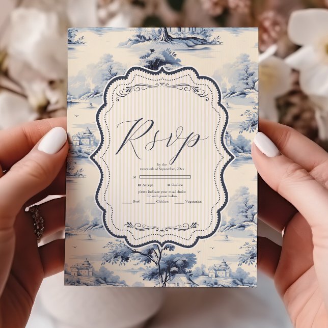 Cartons Réponse Elégant Baroque Bleu Jardin Français Floral Mariag (Créateur téléchargé)