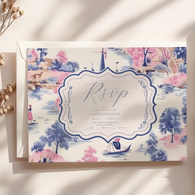 Cartons Réponse Elégant Baroque Bleu Jardin Français Floral Mariag (Créateur téléchargé)