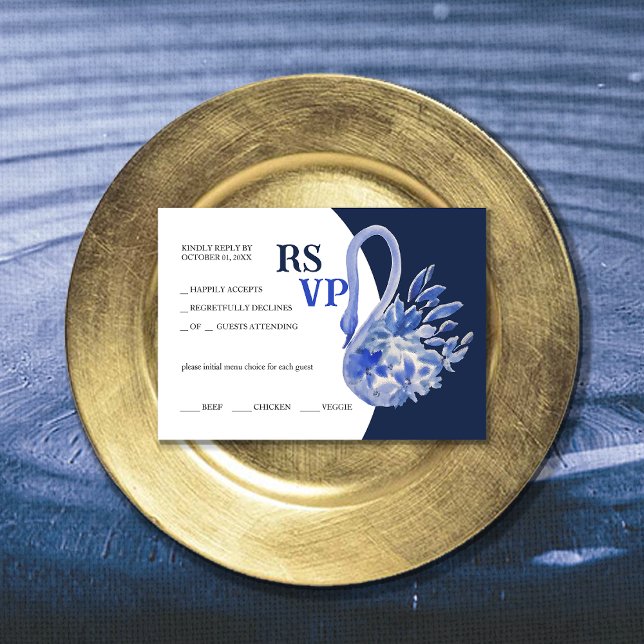 Cartons Réponse Elégant Beau Bleu Boho Swan Aquarelle (Créateur téléchargé)