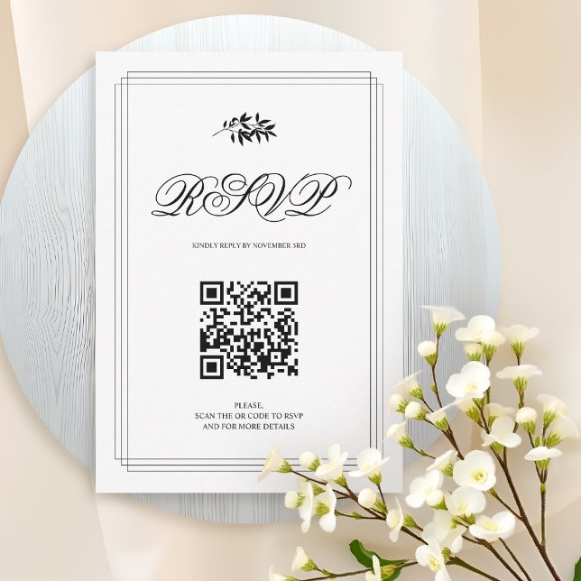 Cartons Réponse Elegant black and white branch and QR code wedding (Créateur téléchargé)