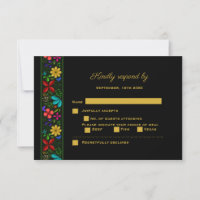 Élégant Black Gold Mariage Floral latino-américain