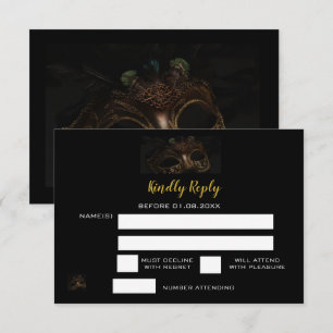 Cartons Réponse Elégant Black Gold Masquerade Sweet 16e anniversai