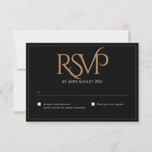 Cartons Réponse Élégant Black Gold Moderne Script Monogramme Maria