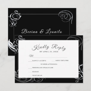 Cartons Réponse Elégant Black Silver Curls Mariage Diner Choice