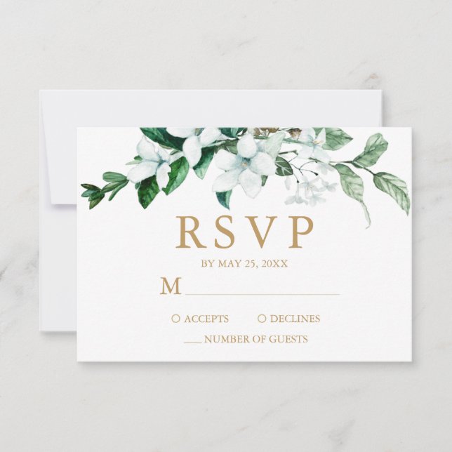Cartons Réponse Elégant blanc Aquarelle Floral Mariage (Devant)