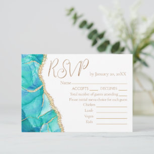 Cartons Réponse Elégant Blanc Bleu Parties scintillant or Mariage
