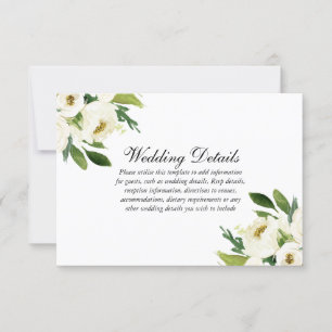 Cartons Réponse Elégant Blanc Floral Green Leaf Détails du Mariage