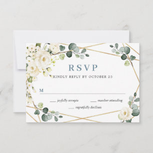 Cartons Réponse Elégant blanc ivoire Roses Eucalyptus Mariage