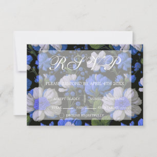 Cartons Réponse Elégant bleu argenté blanc élégant floral rétro