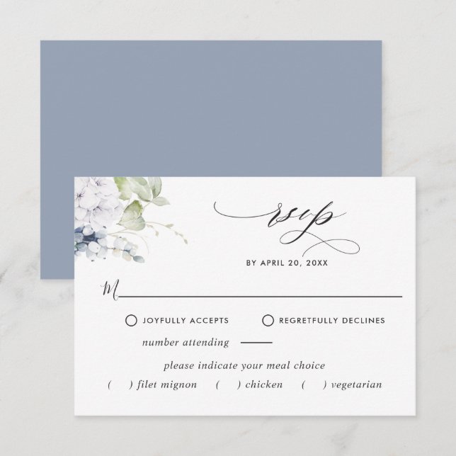 Cartons Réponse Elégant bleu bleu floral, Mariage des options de r (Devant / Derrière)