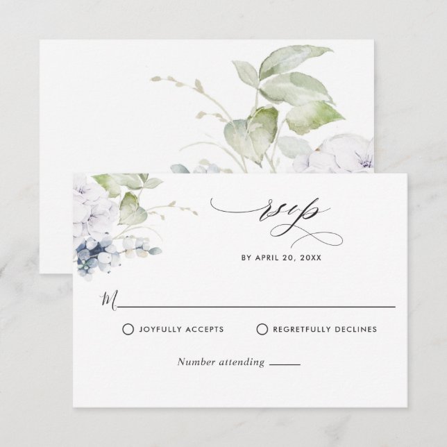 Cartons Réponse Elégant bleu Floral et Mariage de verdure (Devant / Derrière)