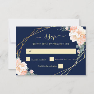 Cartons Réponse Elégant bleu marine bleu or bracelet Mariage flora