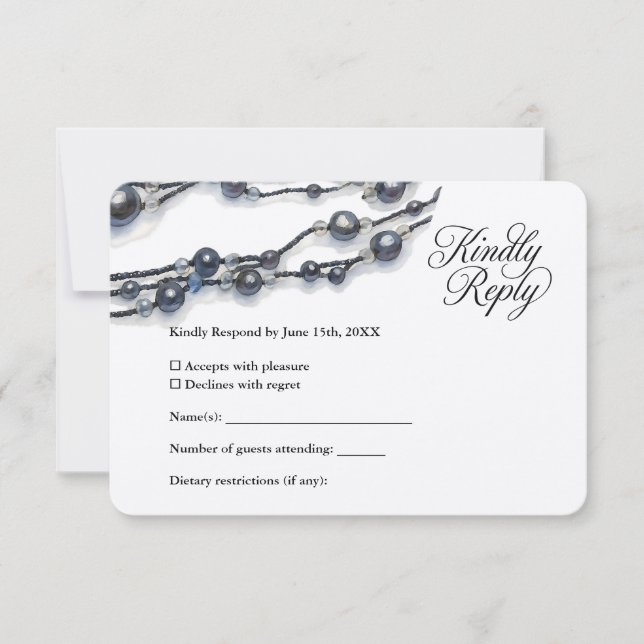 Cartons Réponse Elégant bleu marine Pearl Aquarelle Mariage modern (Devant)