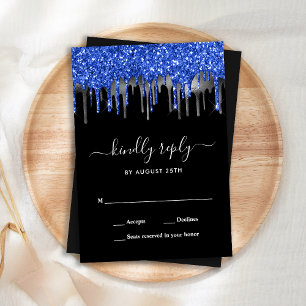 Cartons Réponse Elégant bleu noir Parties scintillant  Mariage