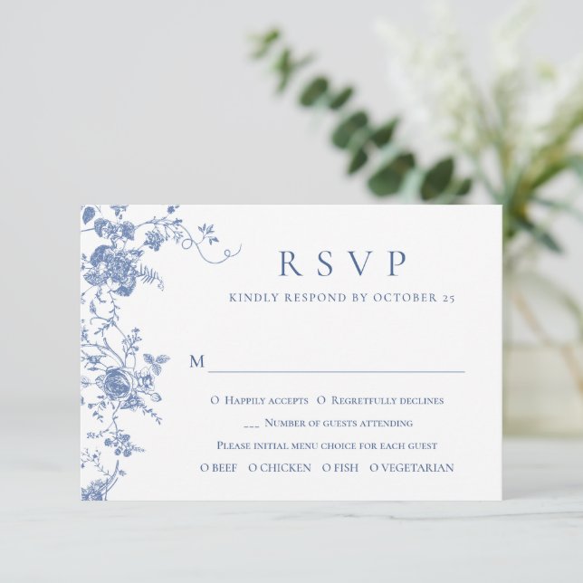 Cartons Réponse Elégant bleu Rose Garden Toile Mariage (Debout devant)