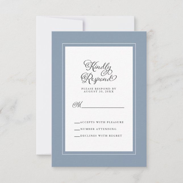 Cartons Réponse Élégant bloc de mariage Dusty bleu et blanc (Devant)