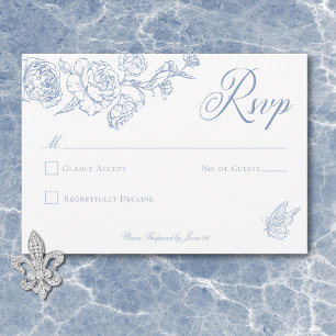 Cartons Réponse Elégant Blue Chinoiserie Bird & Crest Mariage