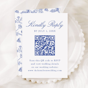 Cartons Réponse Elégant Blue Chinoiserie Floral Mariage QR Code