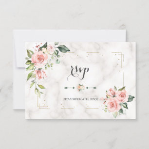 Cartons Réponse Élégant Blush Floral Parties scintillant en marbr