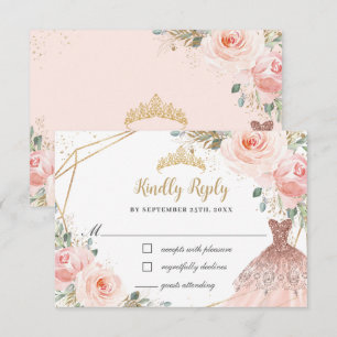 Cartons Réponse Élégant Blush Floral Princesse Gown Quinceañera