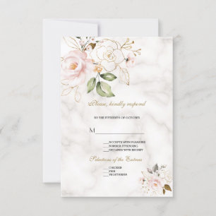 Cartons Réponse Elégant Blush Gold Flowers Monogram Mariage