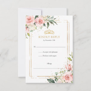 Cartons Réponse Elégant boho blush or floral tiara Quinceanera