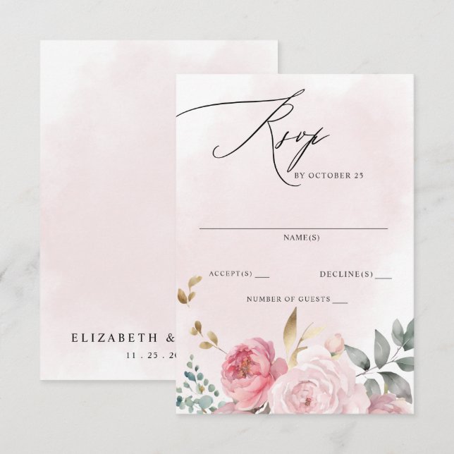 Cartons Réponse Elégant Boho été printemps Blush Floral Mariage (Devant / Derrière)