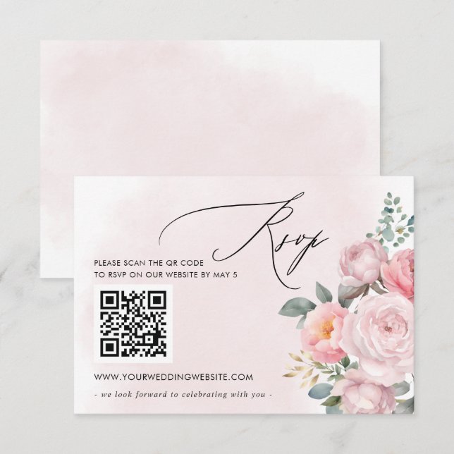 Cartons Réponse Elégant Boho été printemps Blush Floral QR CODE (Devant / Derrière)