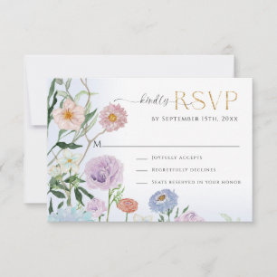 Cartons Réponse Elégant BOHO Fleur sauvage Floral Aquarelle Bleu