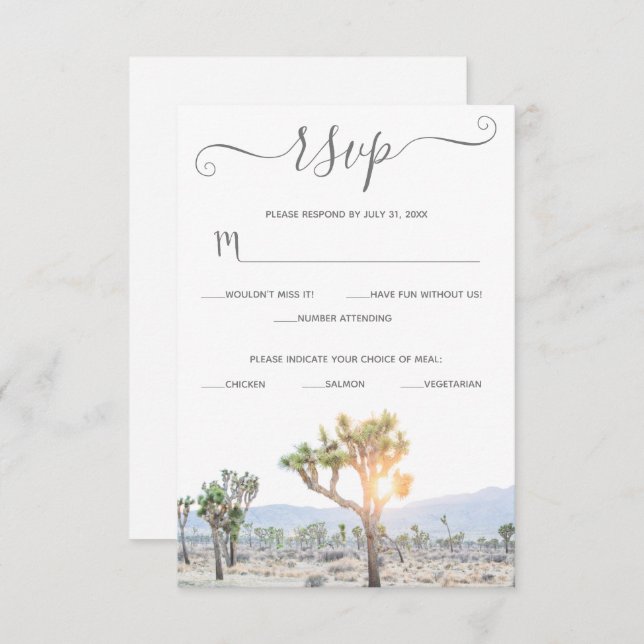 Cartons Réponse Elégant Boho Green Custom Joshua Tree Mariage (Devant / Derrière)
