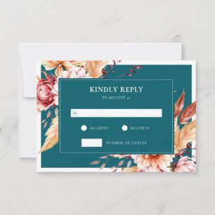 Cartons Réponse Élégant Boho Turquoise Chic Floral Mariage