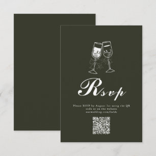 Cartons Réponse Élégant bois d'olive vert QR Code Mariage