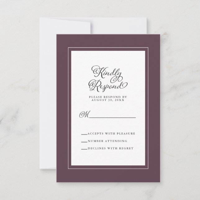 Cartons Réponse Élégant boîtier de mariage Cassis violet et blanc (Devant)