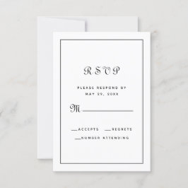Cartons Réponse Élégant boîtier Mariage de script noir et blanc