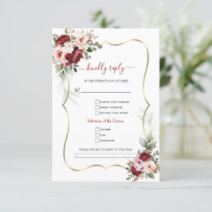 Cartons Réponse Élégant Bourgogne Floral Gold Song Demande Mariage