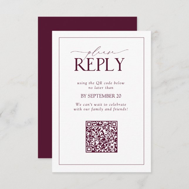 Cartons Réponse Elegant Burgundy Mariage QR Code S'il vous plaît r (Devant / Derrière)