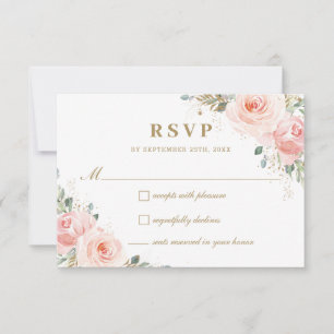 Cartons Réponse Élégant Chic Blush Roses Rose Floral Mariage or
