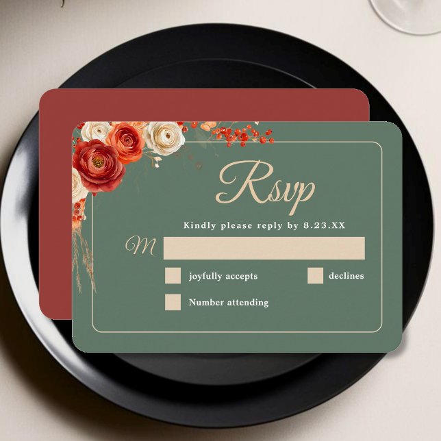 Cartons Réponse Élégant chic mariage floral à la sauge d'automne (Créateur téléchargé)