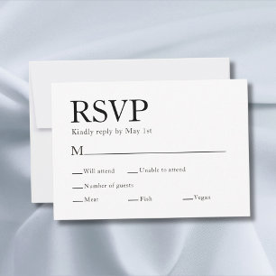 Cartons Réponse Élégant choix de repas minimal Mariage blanc