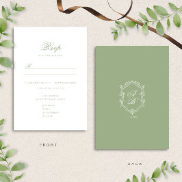 Cartons Réponse Elegant Classic Sage Green Monogram Crest Wedding