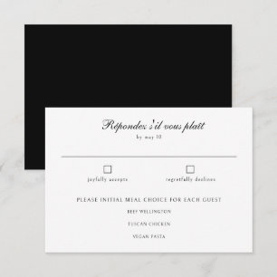 Cartons Réponse Élégant classique noir blanc Mariage choix de repa