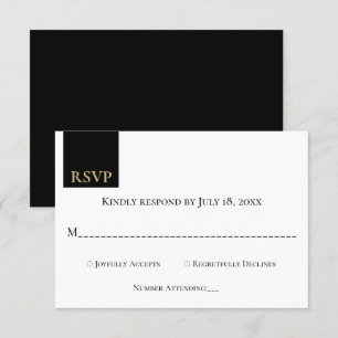 Cartons Réponse Élégant Classy Black Gold Monogramme Mariage moder