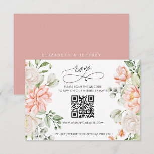 Cartons Réponse Élégant Code QR Botanique Moderne Fleurs Rouge aux