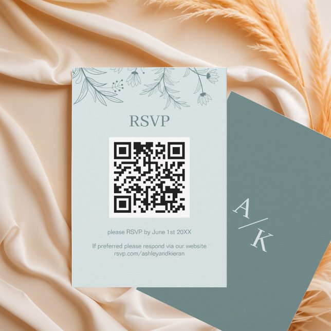 Cartons Réponse Élégant code QR du Mariage Turquoise Floral (Créateur téléchargé)