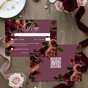 Cartons Réponse Élégant Code QR Floral Burgundy et Rouille Doux et