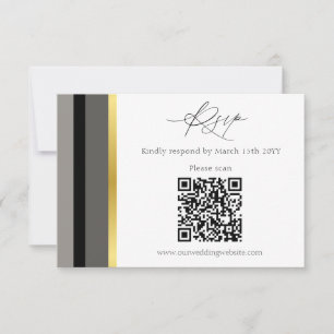 Cartons Réponse Élégant Code QR Mariage Rayure Noir Gris Or